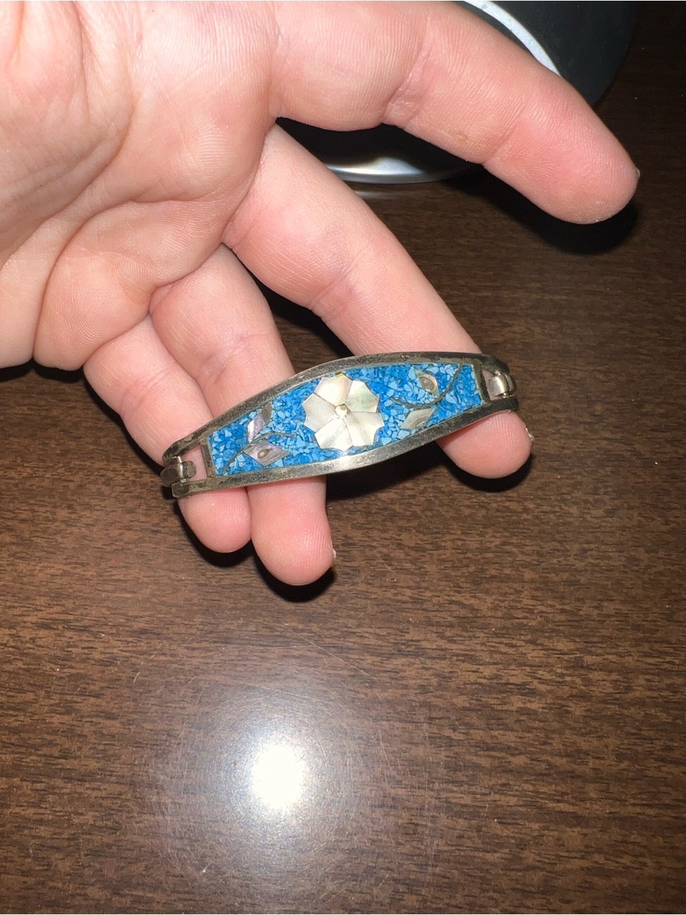 Silver-Tone Blue Mosaic Flower Bracelet - Women's Jewelry